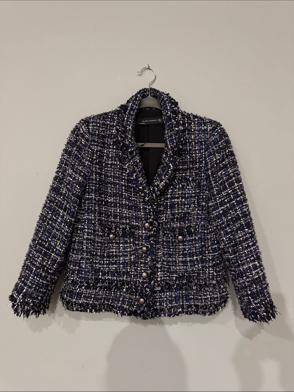 Embellished Boucle Blazer Size M Navy Blue / Metallic